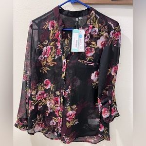 Floral Blouse with roll up sleeves.